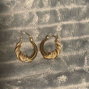 Gold Hoop Earrings with Rhinestones